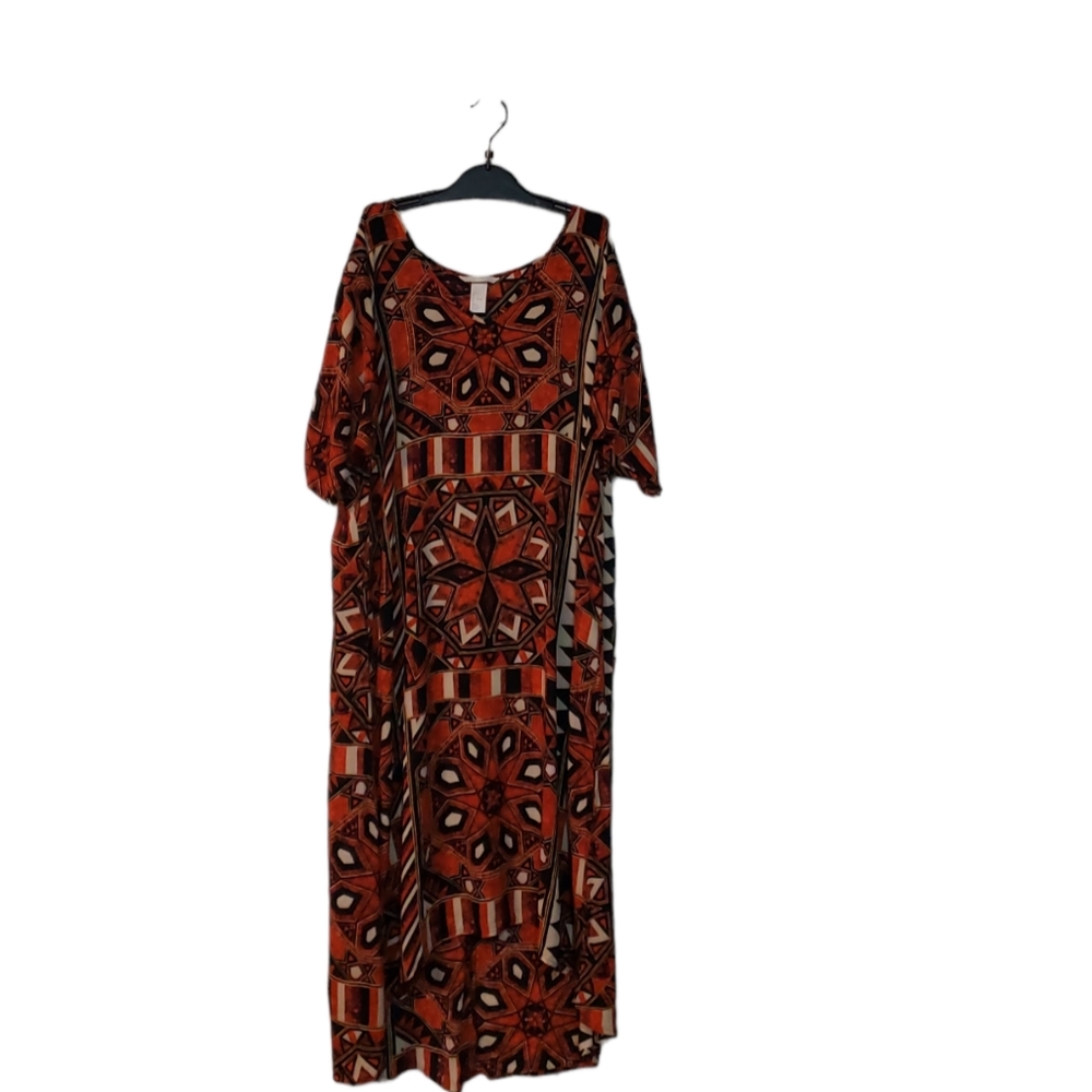 Women casual H&M midi dress.multicolor patterned dark orange and black Size 2